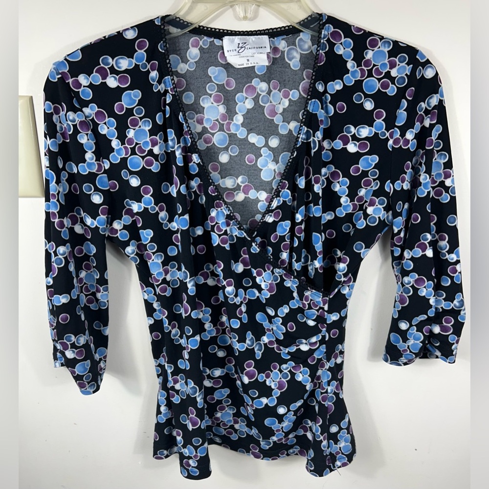 VTG IZ Byer Babydoll Top Y2K‎ Women’s M Ruched Sleeve Milkmaid Polka Dot Fairy
